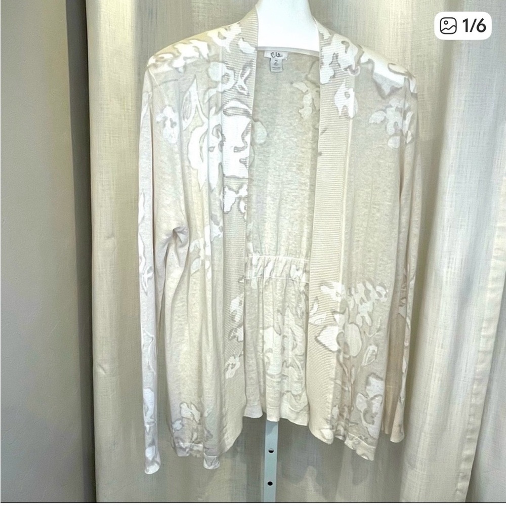 Chico’s Open Front Linen/Cotton Cardigan in Beige/White/Taupe - 2 = M